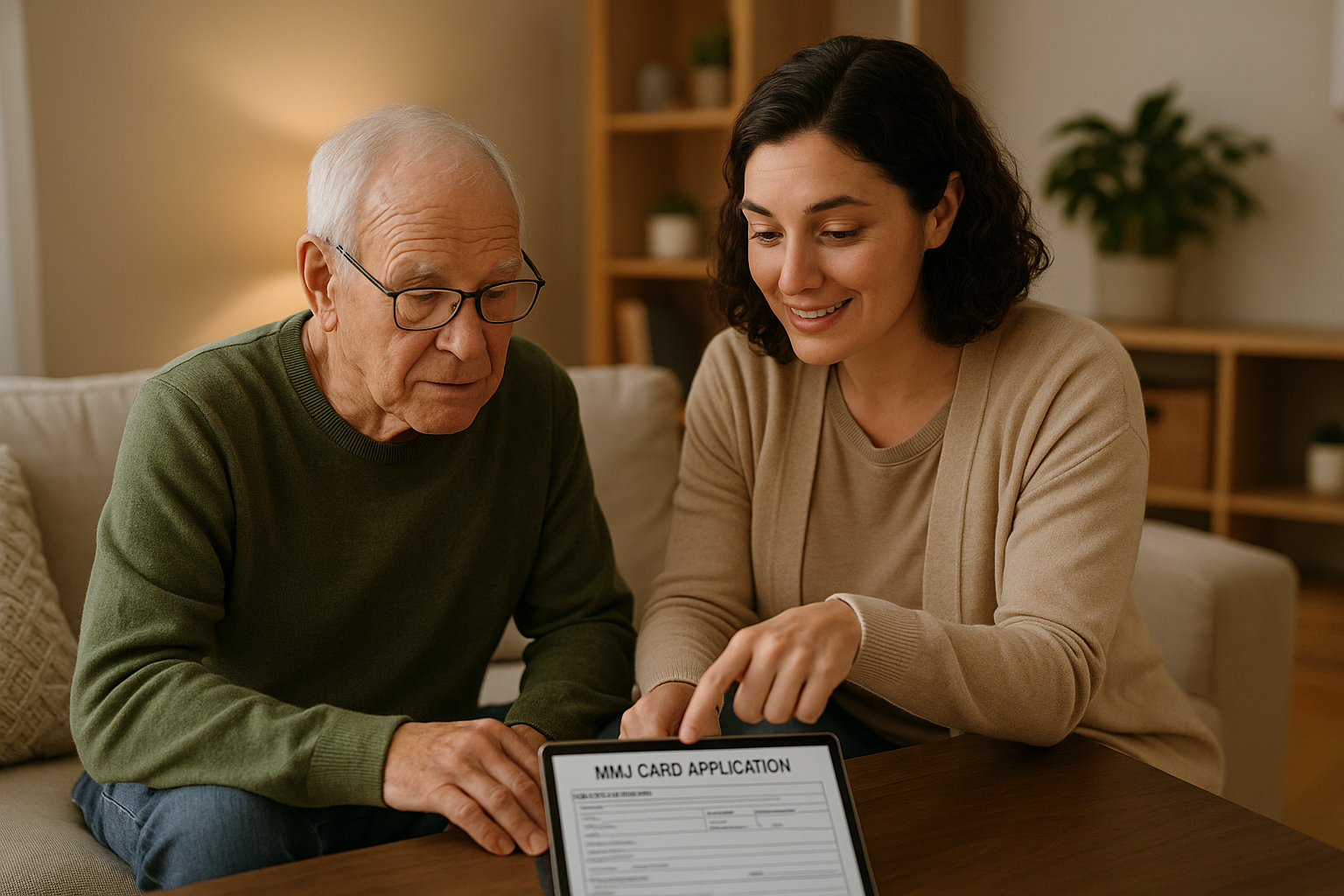 Caregiver assisting patient with MMJ card application - Florida MMJ card online
