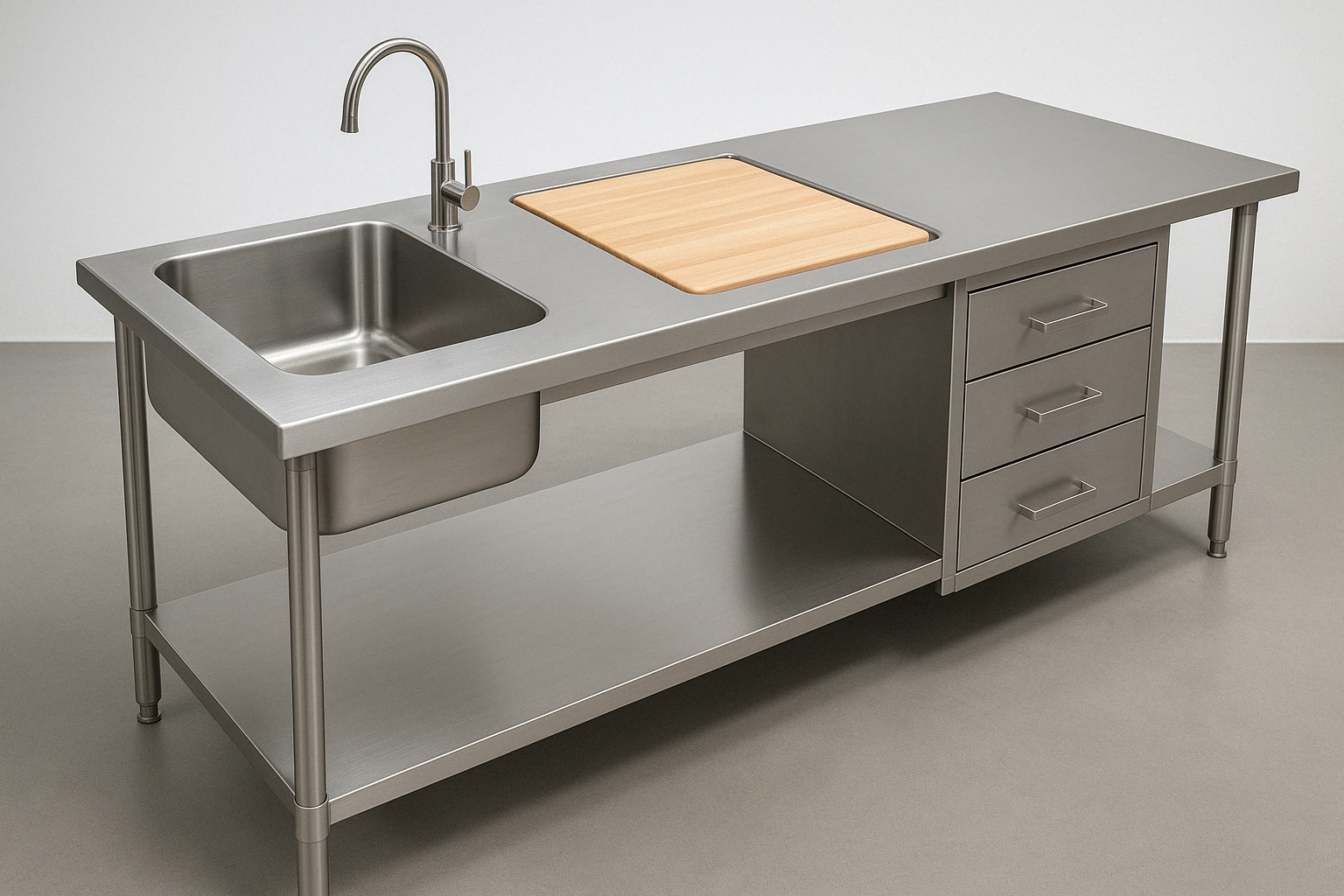 Customized stainless steel prep table with integrated sink - Stainless steel prep tables