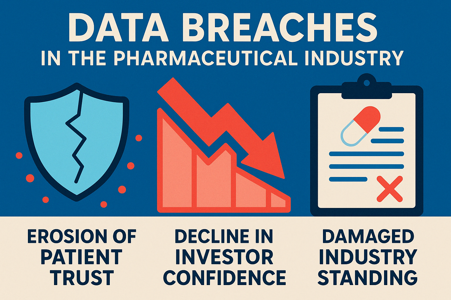 Quote about data breaches causing more damage than ever in the pharmaceutical industry - data protection services for pharma infographic 