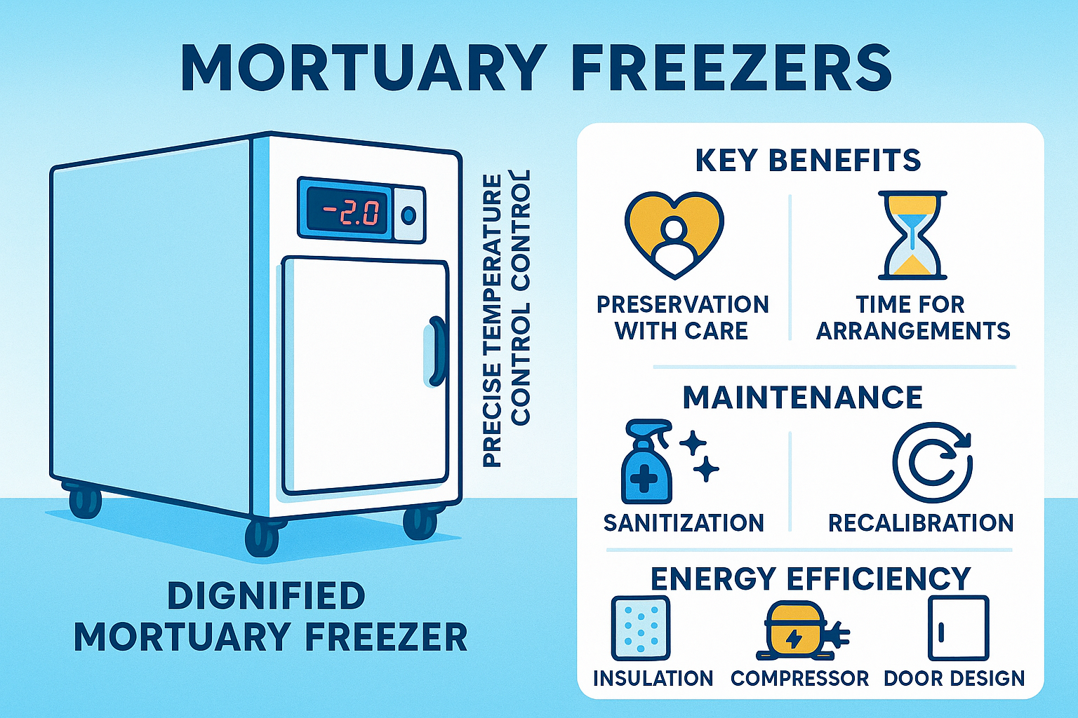 Mortuary freezers provide essential time for dignified funeral arrangements while preserving the deceased with care and respect - mortuary freezer near me infographic 