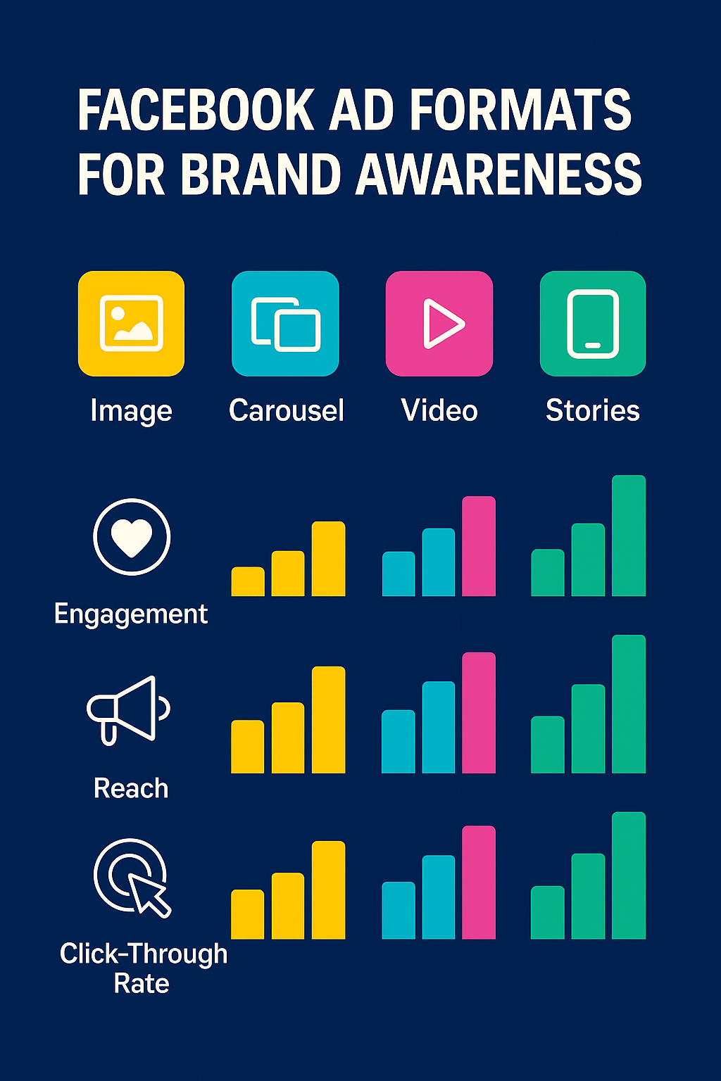Comparison of performance metrics across different Facebook ad formats - facebook brand awareness infographic 