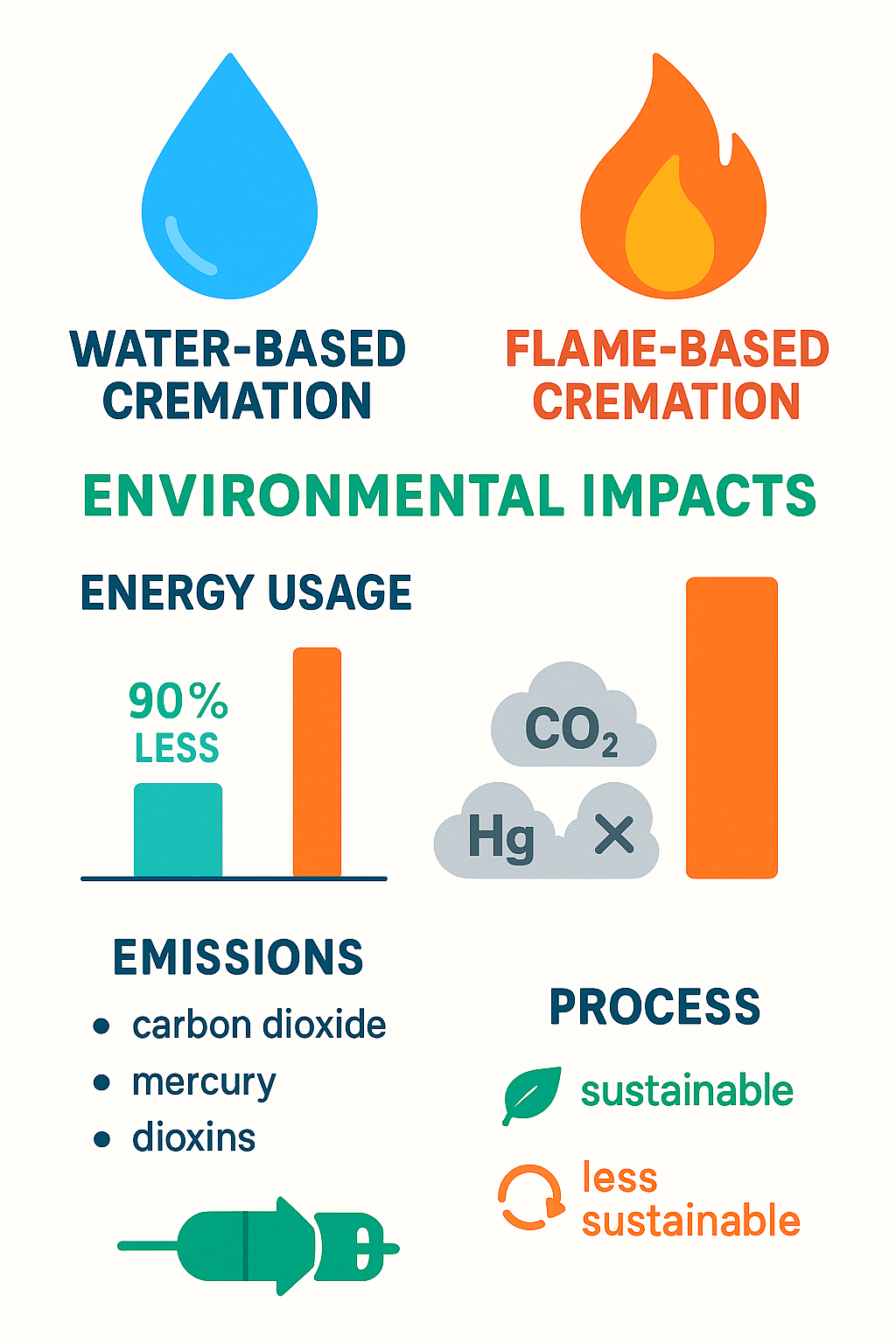 Environmental impacts of water-based vs flame-based cremation - what is water based cremation infographic 