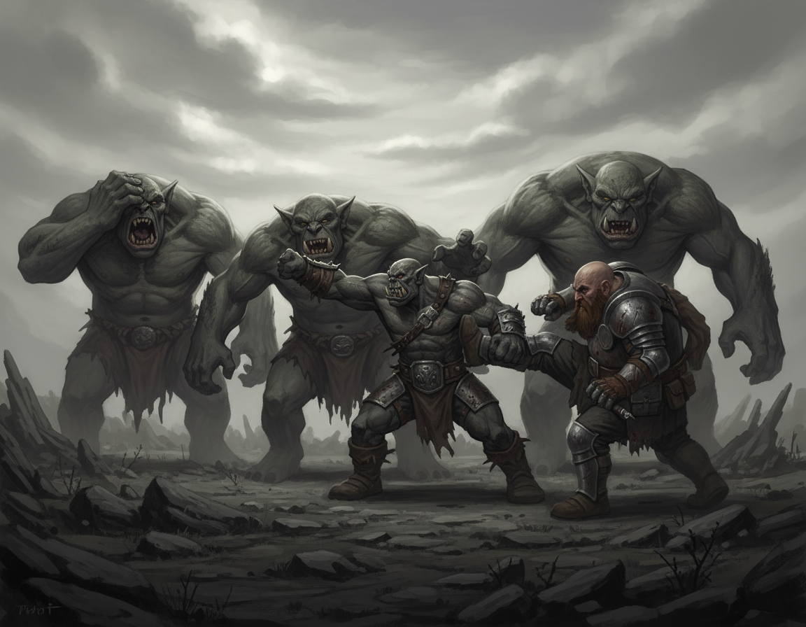 Dark Fantasy Orc and Trolls Battle | Stable Diffusion Online