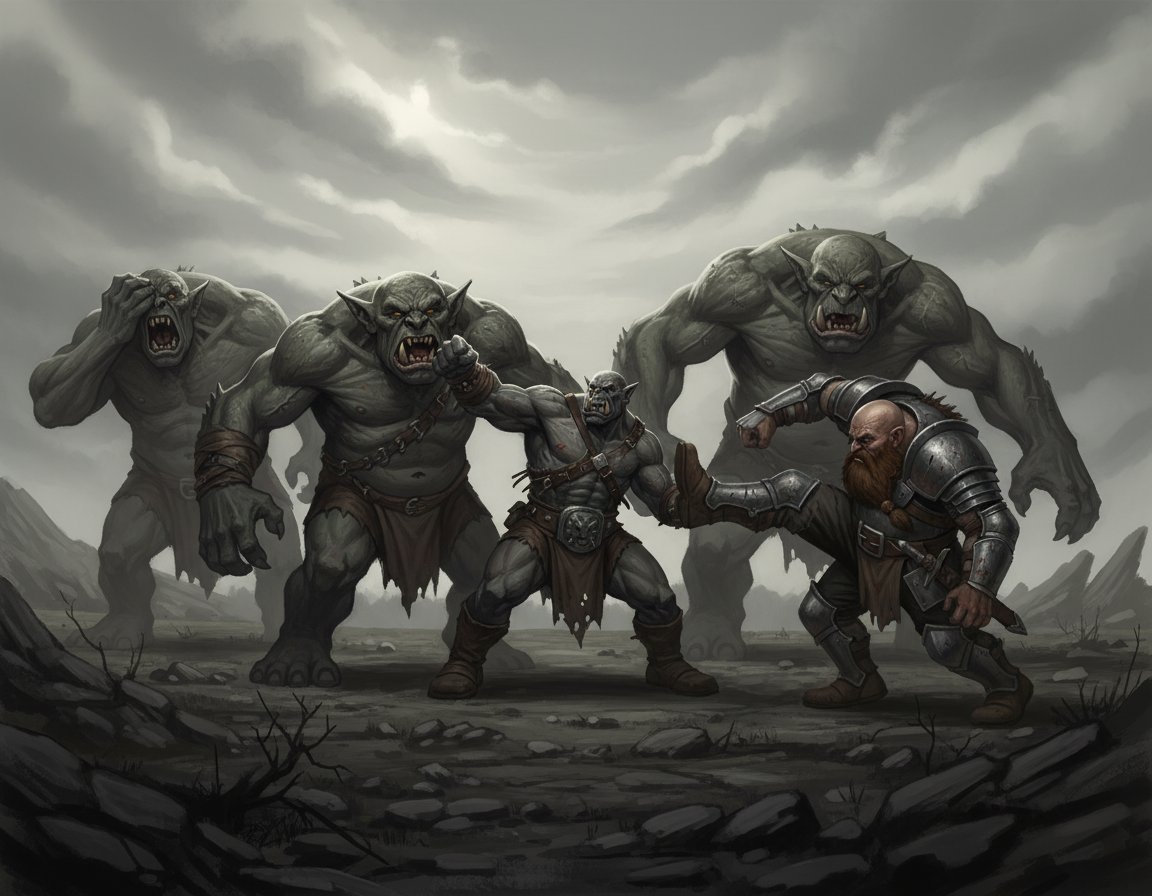 Dark Fantasy Orc and Trolls Battle | Stable Diffusion Online